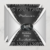 Uitnodiging Elegant Birthday 30th Zebra black Whit (Voorkant / Achterkant)