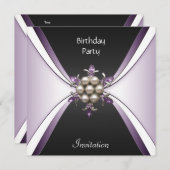 Uitnodiging Elegant Birthday Mauve Black Jewel (Voorkant / Achterkant)
