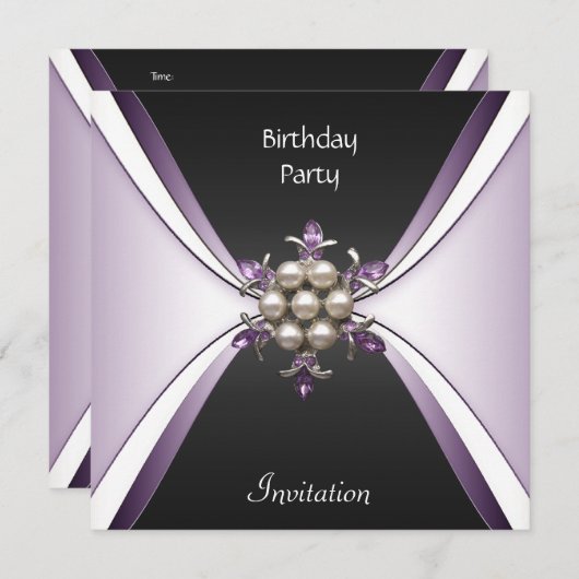 Uitnodiging Elegant Birthday Mauve Black Jewel (Voorkant / Achterkant)