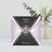 Uitnodiging Elegant Birthday Mauve Black Jewel (Staand voorkant)