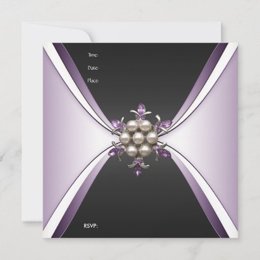 Uitnodiging Elegant Birthday Mauve Black Jewel (Achterkant)