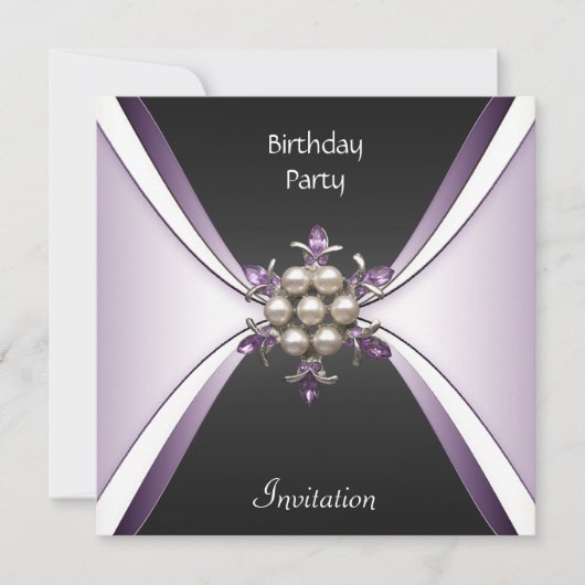Uitnodiging Elegant Birthday Mauve Black Jewel (Voorkant)