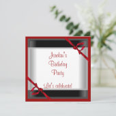 Uitnodiging Elegant Birthday Party Black White Red (Staand voorkant)