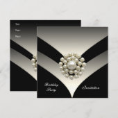 Uitnodiging Elegant Birthday Party Pearl Black (Voorkant / Achterkant)
