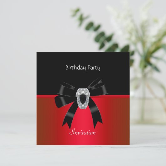 Uitnodiging Elegant Birthday Rich Red Black Jewel (Staand voorkant)