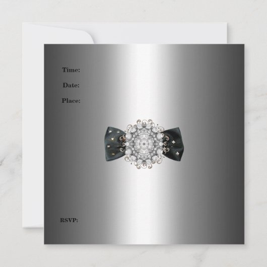 Uitnodiging Elegant Birthday Silver Jewel Diamond (Achterkant)