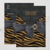Uitnodiging Elegant Black Gold Animal Stripe Jewel (Voorkant / Achterkant)