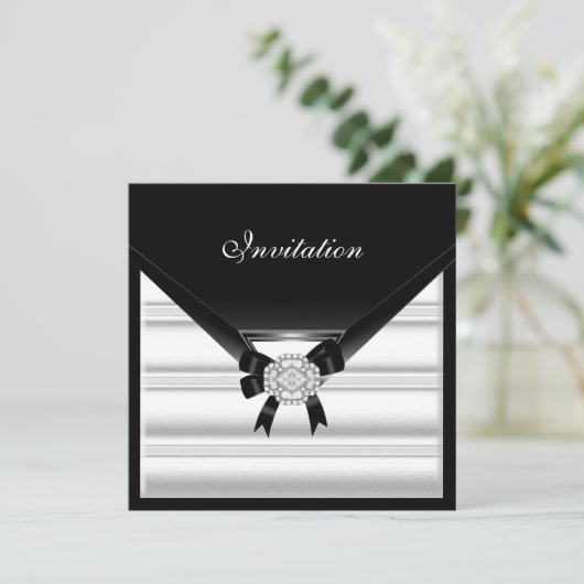 Uitnodiging Elegant Black White Jewel Diamond (Staand voorkant)