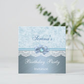 Uitnodiging Elegant Blue Lace Birthday Party (Staand voorkant)