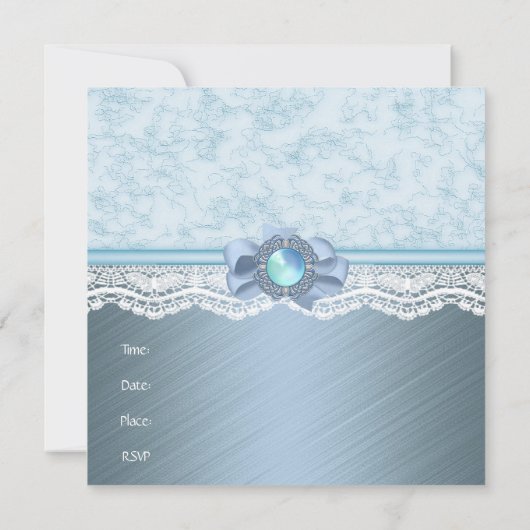 Uitnodiging Elegant Blue Lace Birthday Party (Achterkant)