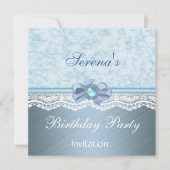 Uitnodiging Elegant Blue Lace Birthday Party (Voorkant)