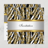 Uitnodiging Elegant Classy Gold Black Zebra Floral (Voorkant / Achterkant)