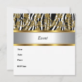 Uitnodiging Elegant Classy Gold Black Zebra Floral (Achterkant)