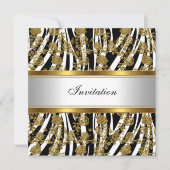 Uitnodiging Elegant Classy Gold Black Zebra Floral (Voorkant)