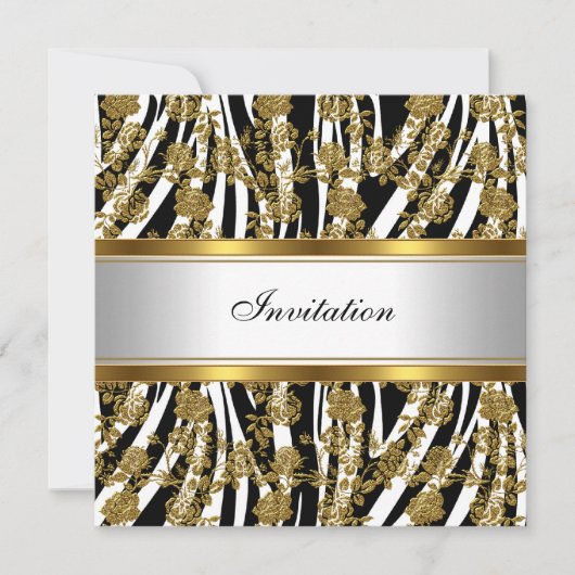 Uitnodiging Elegant Classy Gold Black Zebra Floral (Voorkant)