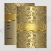Uitnodiging Elegant Classy Gold Bronze Floral (Voorkant / Achterkant)