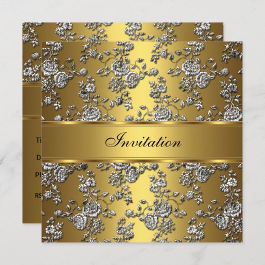 Uitnodiging Elegant Classy Gold Embossed Floral (Voorkant / Achterkant)