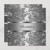 Uitnodiging Elegant Classy Silver Embossed Floral (Voorkant / Achterkant)