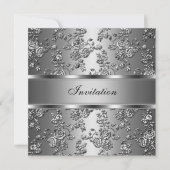 Uitnodiging Elegant Classy Silver Embossed Floral (Voorkant)