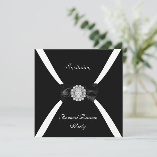 Uitnodiging Elegant Elegant Black White Bow Stropd (Staand voorkant)