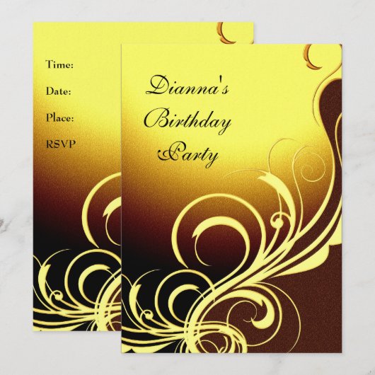 Uitnodiging Elegant Geel Geel Goud Bruin Floral (Voorkant / Achterkant)