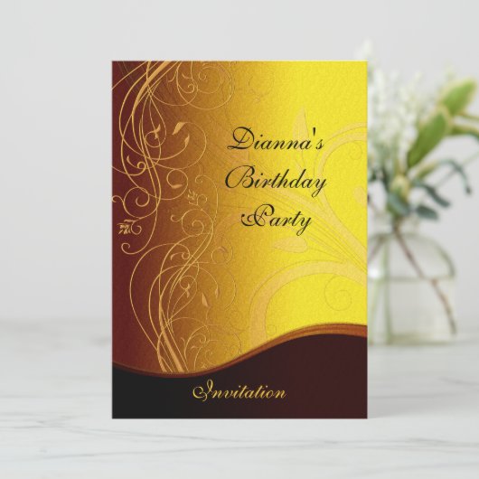 Uitnodiging Elegant Geel Geel Zwart Keel (Staand voorkant)