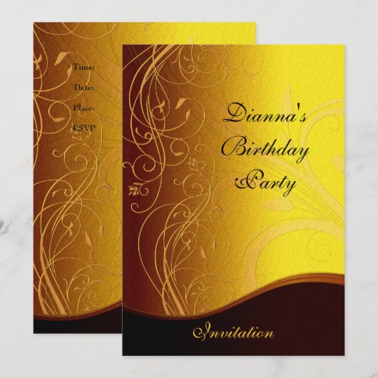 Uitnodiging Elegant Geel Geel Zwart Keel (Voorkant / Achterkant)