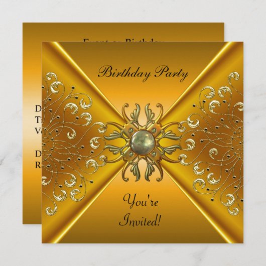 Uitnodiging Elegant Gold Birthday Party (Voorkant / Achterkant)