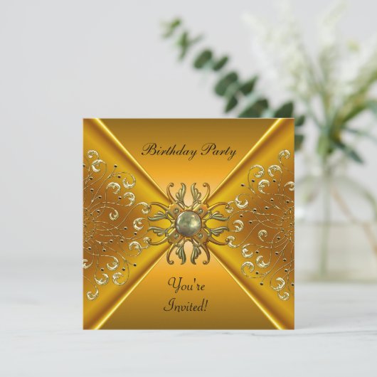 Uitnodiging Elegant Gold Birthday Party (Staand voorkant)