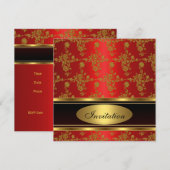 Uitnodiging Elegant Gold Black Red Floral (Voorkant / Achterkant)