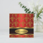 Uitnodiging Elegant Gold Black Red Floral (Staand voorkant)