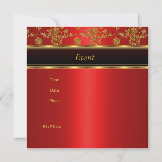 Uitnodiging Elegant Gold Black Red Floral (Achterkant)