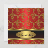 Uitnodiging Elegant Gold Black Red Floral (Voorkant)