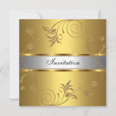 Uitnodiging Elegant Gold Silver Floral (Voorkant)