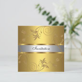 Uitnodiging Elegant Goud Zilver Bloem (Staand voorkant)
