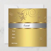 Uitnodiging Elegant Goud Zilver Bloem (Achterkant)