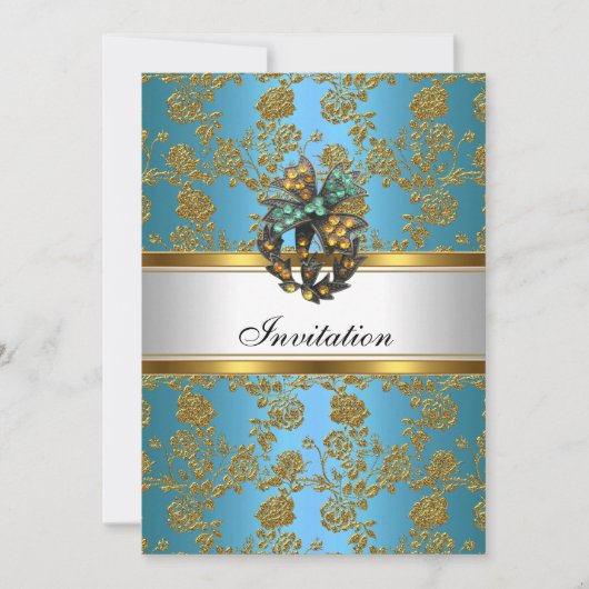 Uitnodiging Elegant Klasse Goud Turquoise Blauwe B (Voorkant)