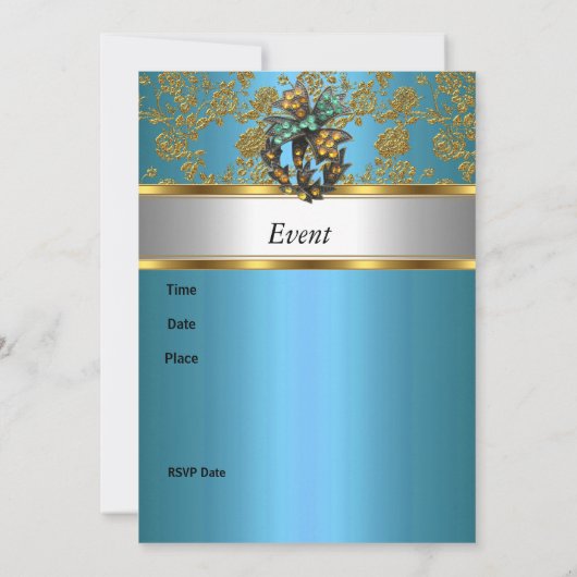 Uitnodiging Elegant Klasse Goud Turquoise Blauwe B (Achterkant)