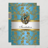 Uitnodiging Elegant Klasse Goud Turquoise Blauwe B (Voorkant / Achterkant)