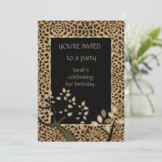 Uitnodiging Elegant Leopard Tree Floral (Staand voorkant)