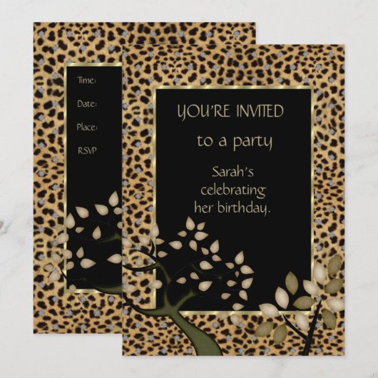 Uitnodiging Elegant Leopard Tree Floral (Voorkant / Achterkant)