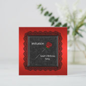 Uitnodiging Elegant Red Rose Black Lace (Staand voorkant)