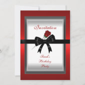 Uitnodiging Elegant Red Rose Black Ribbon Bow 3 (Voorkant)