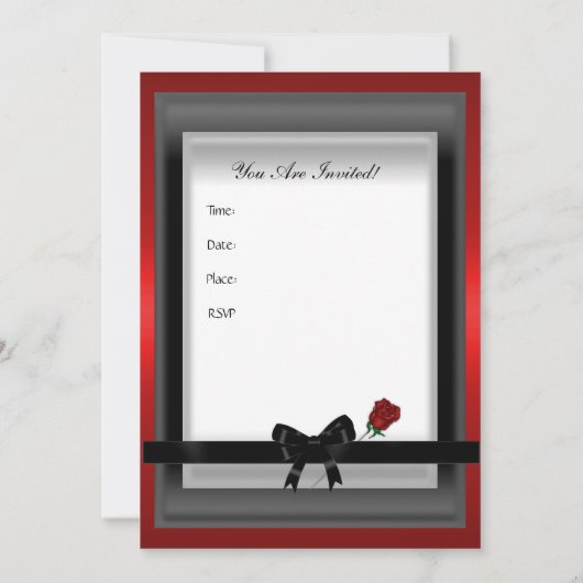 Uitnodiging Elegant Red Rose Black Ribbon Bow 3 (Achterkant)