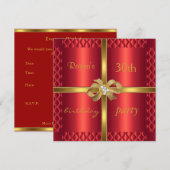 Uitnodiging Elegant Red Silk Gold Bow Diamond (Voorkant / Achterkant)