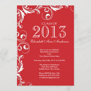 Uitnodiging Elegant Red White Graduation Party