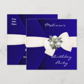 Uitnodiging Elegant Royal Blue Velvet Pearl (Voorkant / Achterkant)