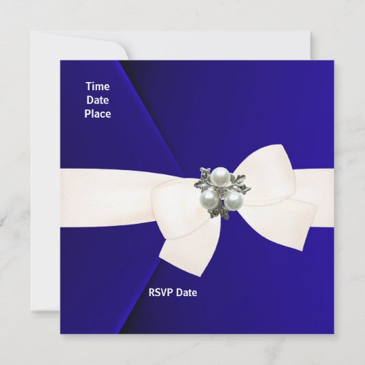 Uitnodiging Elegant Royal Blue Velvet Pearl (Achterkant)