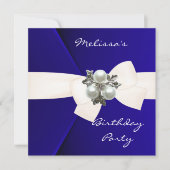 Uitnodiging Elegant Royal Blue Velvet Pearl (Voorkant)
