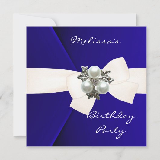 Uitnodiging Elegant Royal Blue Velvet Pearl (Voorkant)
